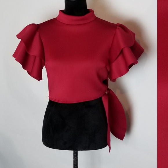 Ruffle Sleeve Crop Top - Picture 2 of 7